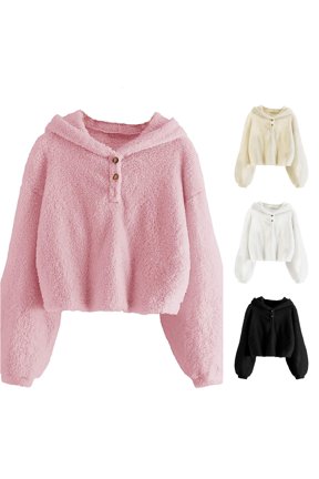 Little Girl's Fuzzy Hoodies Warm Loose Pullover Jacket Tops Button Down Warm Coat Size 5-6T ,Pink