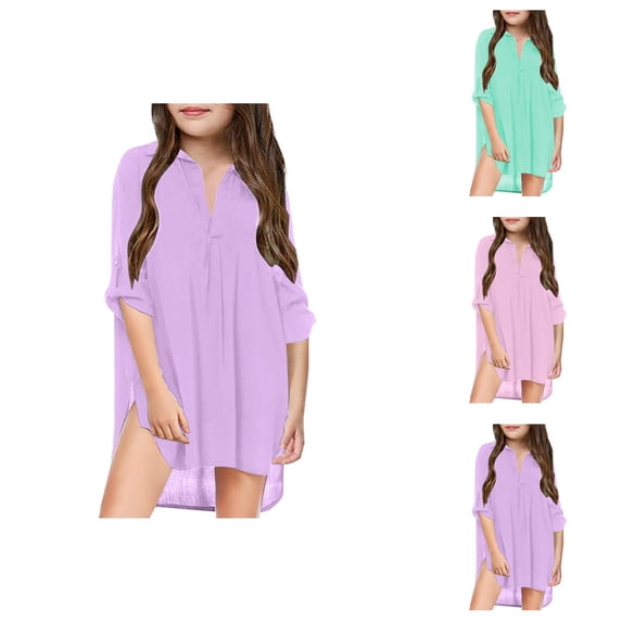 Little Girl's Kids Swimsuit Beach Cover Up For Girl Chiffon Shirt Bikini Beachwear Bathing Suit Beach Dress Swim Coverup