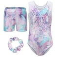 thumbnail image 1 of Little Girl’s Leotards Gymnastic Unitards Dance Ballet Biketards Sleeveless Dancewear Matching Shorts Hair Scrunchie 3 Pieces Outfits Activewear, 1 of 6