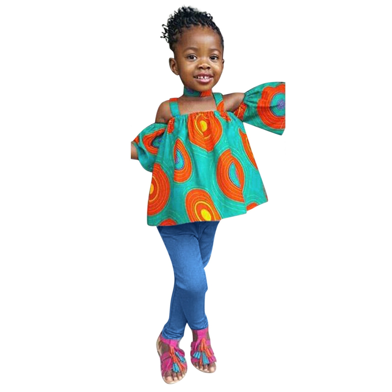 Little Girl's Outfits Dashiki Ankara Style Sleeveless Tops Pant Suit