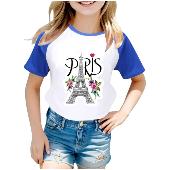 Little Girl's Paris City Graphic T-Shirt Short Sleeve Unisex Casual Tshirt Tops