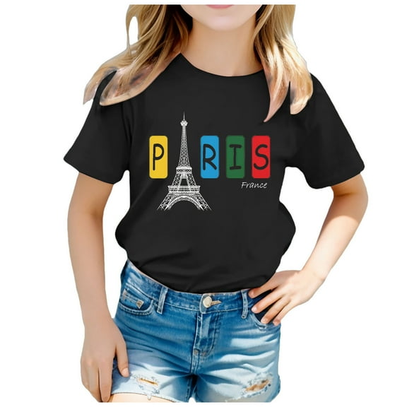 Little Girl's Paris Tshirt Graphic Short Sleeved T-Shirt Kids Sports Fans Gift