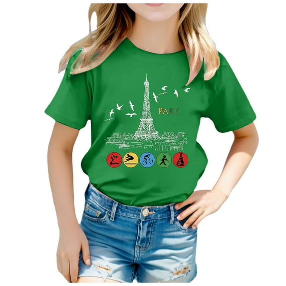 Little Girl's Paris Tshirts Graphic Short Sleeve T-Shirt Kids Sports Fans Gift
