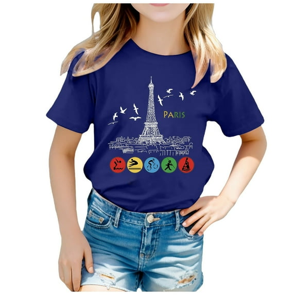 Little Girl's Paris Tshirts Graphic Short Sleeve T-Shirt Kids Sports Fans Gift