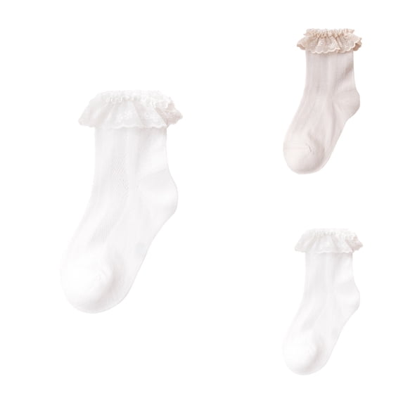 Little Girl's Princess Bow Knee High Socks, Lace Trim Over Calf Kids Stockings, 3-12T (2-5 Pairs)
