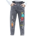 thumbnail image 1 of Little Girl's Ripped Jeans Fashion Denim Trousers With Pockets, 1 of 4