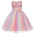 thumbnail image 1 of Little Girl's Sequin Sleeveless Mesh Rainbow Dress for Wedding Party, 1 of 3