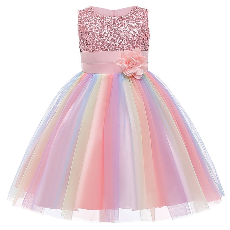 Little Girl's Sequin Sleeveless Mesh Rainbow Dress for Wedding Party Little Girl's Sequin Sleeveless Mesh Rainbow Dress for Wedding Party
