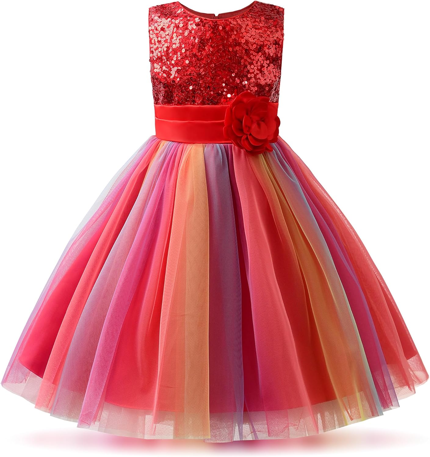 Girls Sleeveless Multi-Sequin Trio Special Occasion Dress - Fancy Flower Tulle Dress For Parties