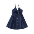 thumbnail image 1 of Little Girl’s Solid Color Dress Casual Knotted V-neck Button Suspender A-line Dress, 1 of 9