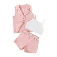 thumbnail image 1 of Girls Sets Size 14-16 Little Child Girls Suit Undershirt Jacket Camisole Bottoming Shorts Summer Fashion Casual Suit Pink, 7 Years, 1 of 8
