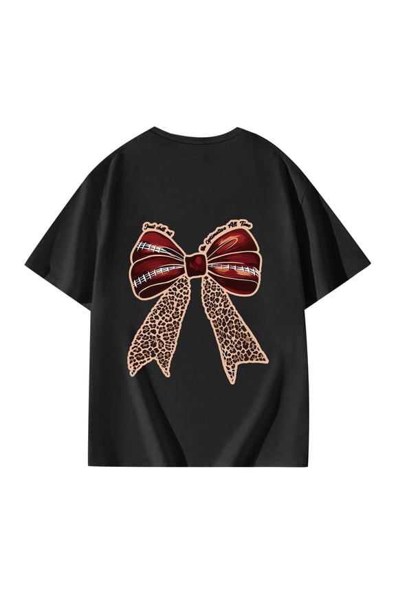 Little Girl's T Shirt Short Sleeve With Pretty Bow Print For Playful Styles Round Neck Spring Tops Size 5-6T