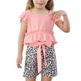 thumbnail image 1 of Little Girls 2 Piece Outfits Size 7 Summer Clothes Pink Tops Leopard Print Shorts Set 7T/686, 1 of 6