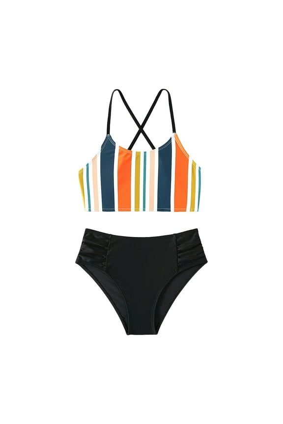 Little Girls 2 Piece Swimsuit Strap Bikini Sets Beach Bathing Suit Swimwear Black,7-8T Swimsuits For Girls