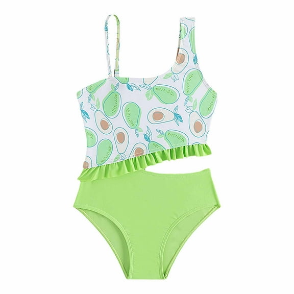 Little Girls 2 Piece Swimsuit Strap Bikini Sets Beach Bathing Suit Swimwear Light Green,5-6T Swimsuits For Girls