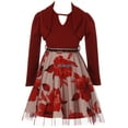 thumbnail image 1 of Little Girls 2 Pieces Set Floral Bolero Jacket Holiday Party Flower Girl Dress Burgundy 4 (2J1K47S), 1 of 5