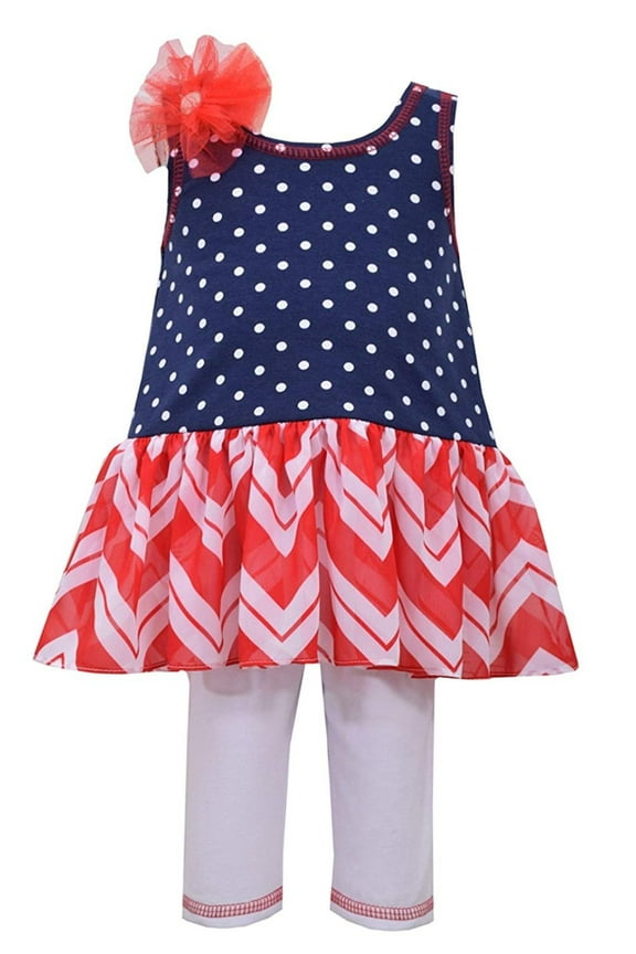 Little Girls 2T-6 X 4th July Americana Chevron Tunic Pants Set (6)
