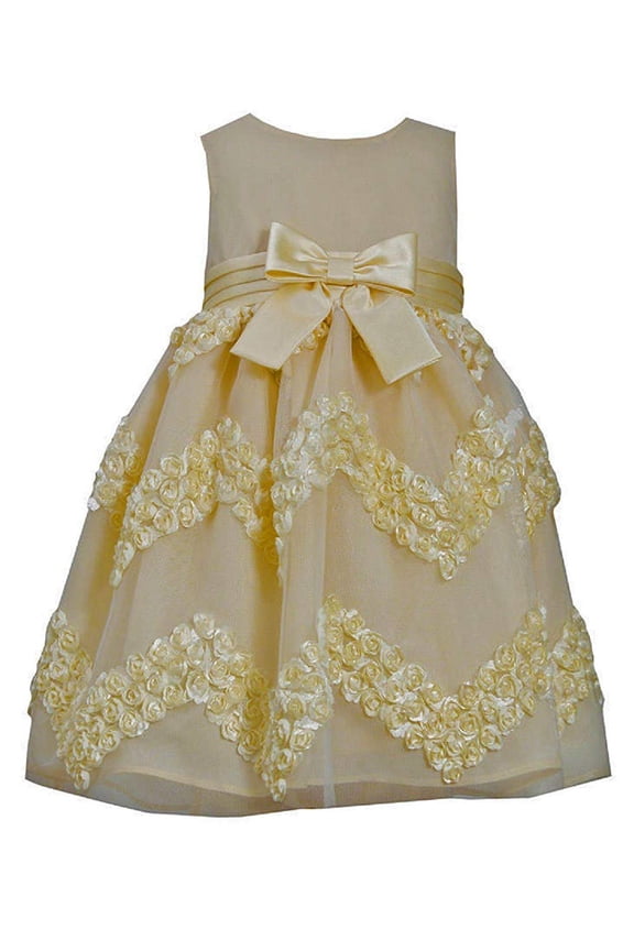 Little-Girls 2T-6X Yellow Chevron Bonaz Rosette Mesh Overlay Dress (2T, Yellow)