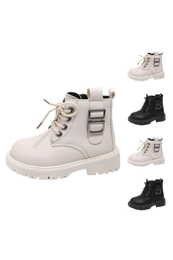 Little Girls Ankle Boots, Lace Up Short Boot Thick Heel Casual Booties Side Zipper Boots Kids Autumn Winter Shoes Cowgirl Cowboy Western Boot Casual Booties Anti-Slip Comfy School Shoes