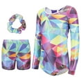 thumbnail image 1 of Little Girls Athletic Biketard Basic Dance Gymnastics Leotards with Shorts Colorful Hair Scrunchie Toddler Kids Girls Long Sleeve Tumbling Dancewear, 1 of 6