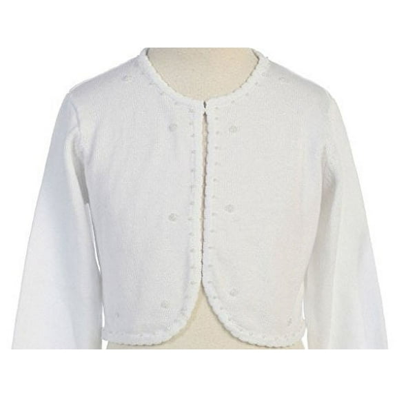 Little Girls Beaded Knit Cotton Bolero Shrug Sweater White Size S (2-4)