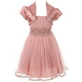 thumbnail image 1 of Little Girls Beautiful 2 Pieces Bolero Dress Rhinestones Shiny Holiday Flower Girl Dress Rose 4 (2J1K4S4), 1 of 5