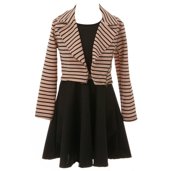 Little Girls Beautiful 2 Pieces Stripe Jacket Dress Rhinestones Holiday Flower Girl Dress Rose 4 (2J1K4S5)
