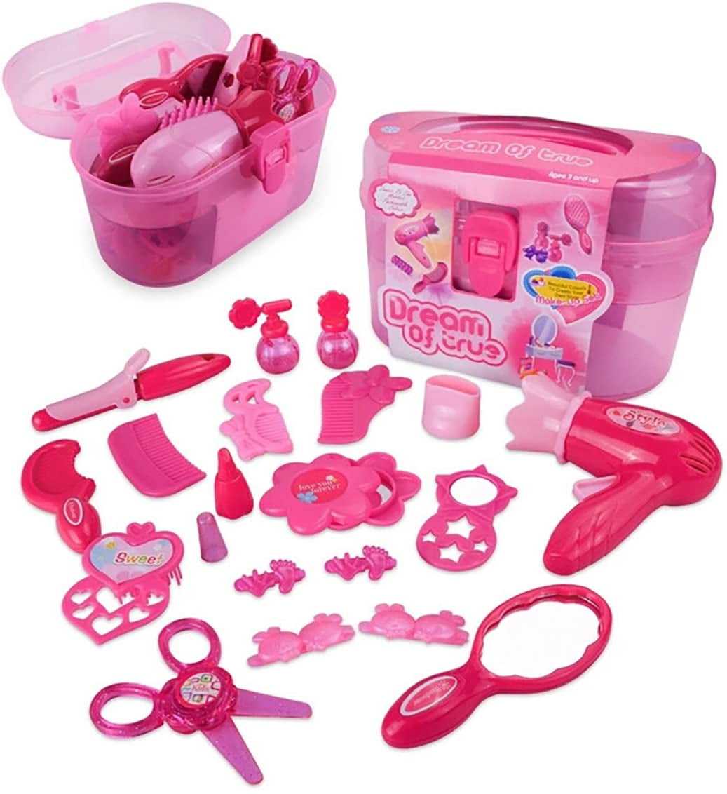 Little Girls Beauty Hair Salon Toy Kit with Toy Hairdryer Mirror
