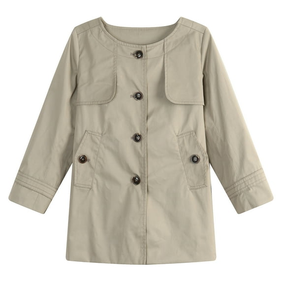 Little Girls Beige Cropped Swirl Button Trench-Coat 12