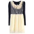 thumbnail image 1 of Little Girls Beige Navy Sweater Floral Mesh Bottom Dress 2/3, 1 of 2