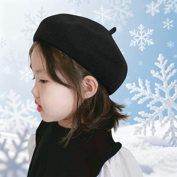 Little Girls Beret Hat Winter Warm Beanie Cap Toddler French Style Knit Hat Baby Cute Flower Berets Black 2-4 Years