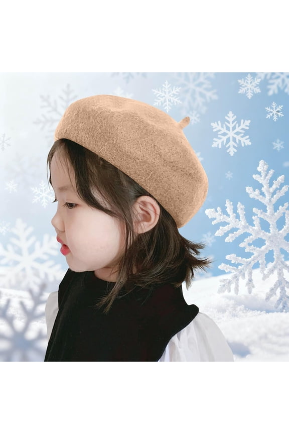 Little Girls Beret Hat Winter Warm Beanie Cap Toddler French Style Knit Hat Baby Cute Flower Berets Khaki 2-4 Years