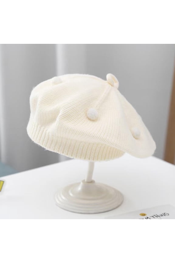 Little Girls Beret Hat Winter Warm Beanie Cap Toddler French Style Knit Hat Baby Cute Flower Berets White 3Months-4Years