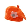 thumbnail image 1 of Little Girls Beret Hat Winter Warm Floral Berets French Toddler Baby Knit Cute Beanie Cap Orange, 3-48 Months, 1 of 3