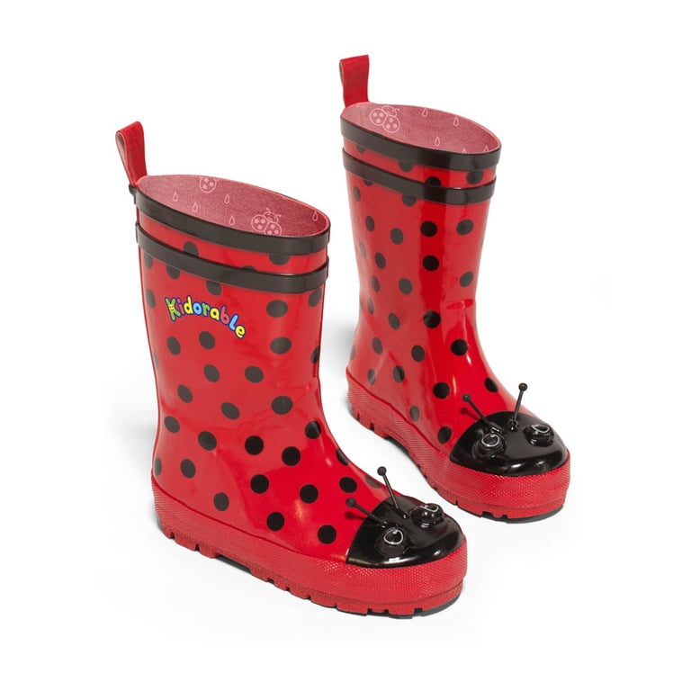 Little Girls Black Red Polka Dotted Rubber Rain Boots 5-10  display picture 1