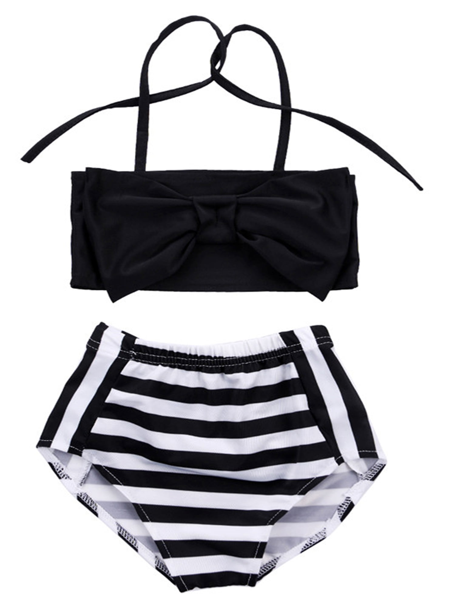 black and white striped bathing suit top