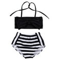 thumbnail image 1 of Little Girls Black and White Bowknot Stripe Bikini Swimsuit (120/4-5 Years), 1 of 4