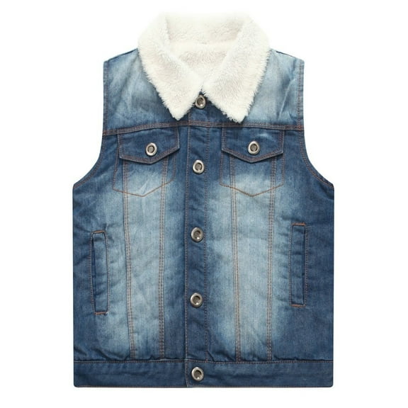 Little Girls Blue Collar Fleece Interior Pocket Denim Vest 2-6