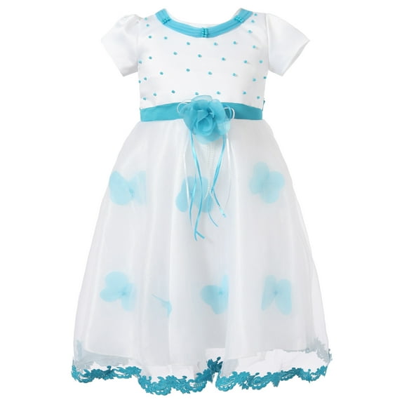 Little Girls Blue White Floral Hemline Dress 4/5