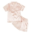 thumbnail image 1 of Little Girls Boys Button Down Pajama Sets Kids Satin Silk Short Sleeve Sleepwear 4-14Y, 1 of 2