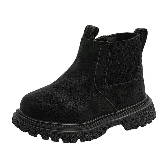 Little Girls Boys Chelsea Boots Vintage Splice Leather Stretch Knit Slip on Zipper Booties Casual Lug Sole Fall Ankle Boots Black 11 Little Kids