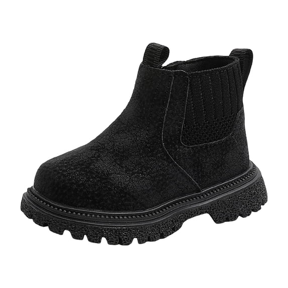 Little Girls Boys Chelsea Boots Vintage Splice Leather Stretch Knit Slip on Zipper Booties Casual Lug Sole Fall Ankle Boots Black 6.5 Infant
