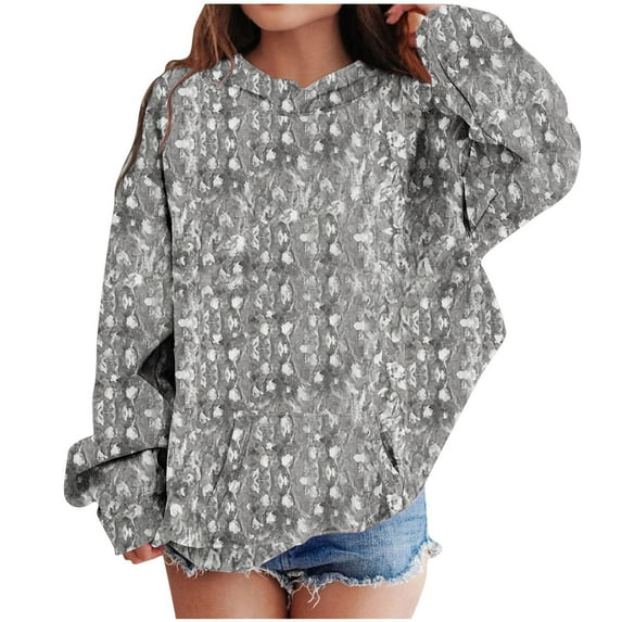 Little Girls Boys Hooded Sweatshirt Casual Long Sleeve Round Neck Pullover Trendy Fall Winter Floral Print Party Tops for Gift,Gray 1,11-12 Years