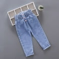 thumbnail image 1 of Little Girls Boys Jeans Baby Little Kids Jeans,Elastic Band Inside Straight Fit Ripped Denim Pants Blue D 6-7 Years, 1 of 3