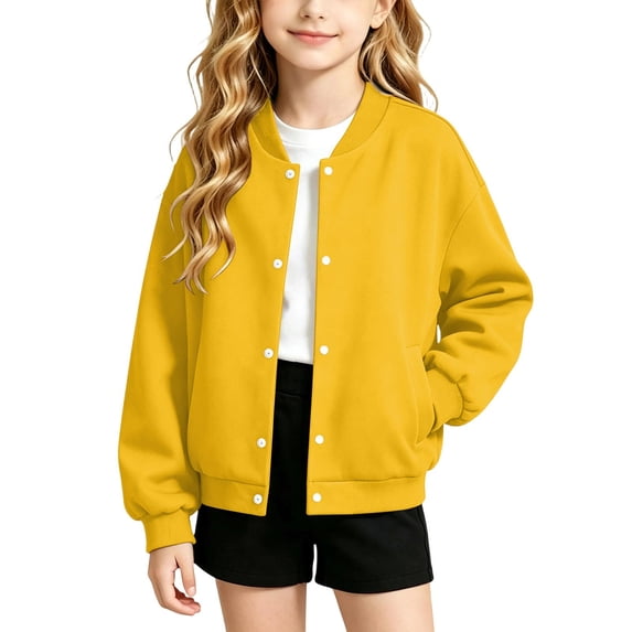 Little Girls Boys Long Sleeve Sweatshirt Snap Button Down with Side Pockets Loose Fit Soft Comfortable Casual Fall Outwear for Kids 4-15 Years