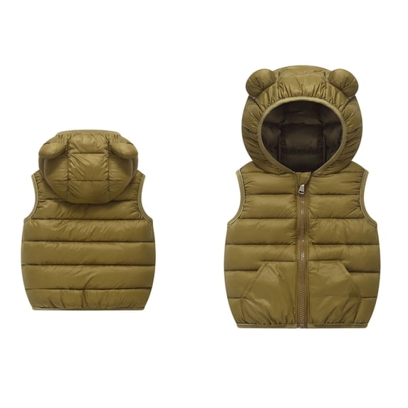 Little Girls Boys Puffer Vest Toddler Winter Vest Bear Ear Hooded Jacket Zipper Up Down Coats Winter Clothes for Boys 12-18 Months