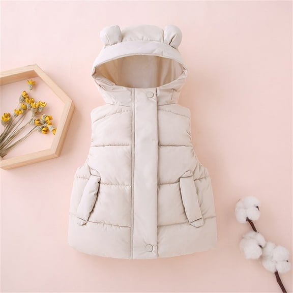 Little Girls Boys Puffer Vest Toddler Winter Vest Cute Hooded Jacket Sleeveless Windproof Down Jacket Winter Vest for Girls 18-24 Months