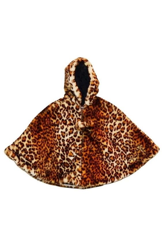 Little Girls Brown Leopard Faux Fur Poncho 1T-2T