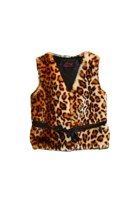 Little Girls Brown Leopard Faux Fur Vest 5-6