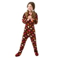 thumbnail image 1 of Little Girls Brown with Pink Hearts Fleece Footed Pajamas Sleeper, 1 of 3